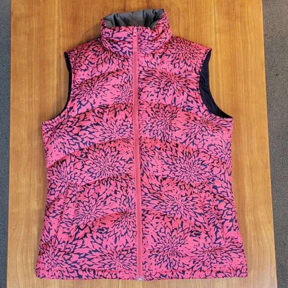 Lands' End Women's Coral and Navy Floral Down Full Zip Puffer Vest - XS - Picture 5 of 9